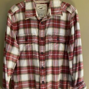 Hollister Red and White Plaid Casual Button Down Shirt